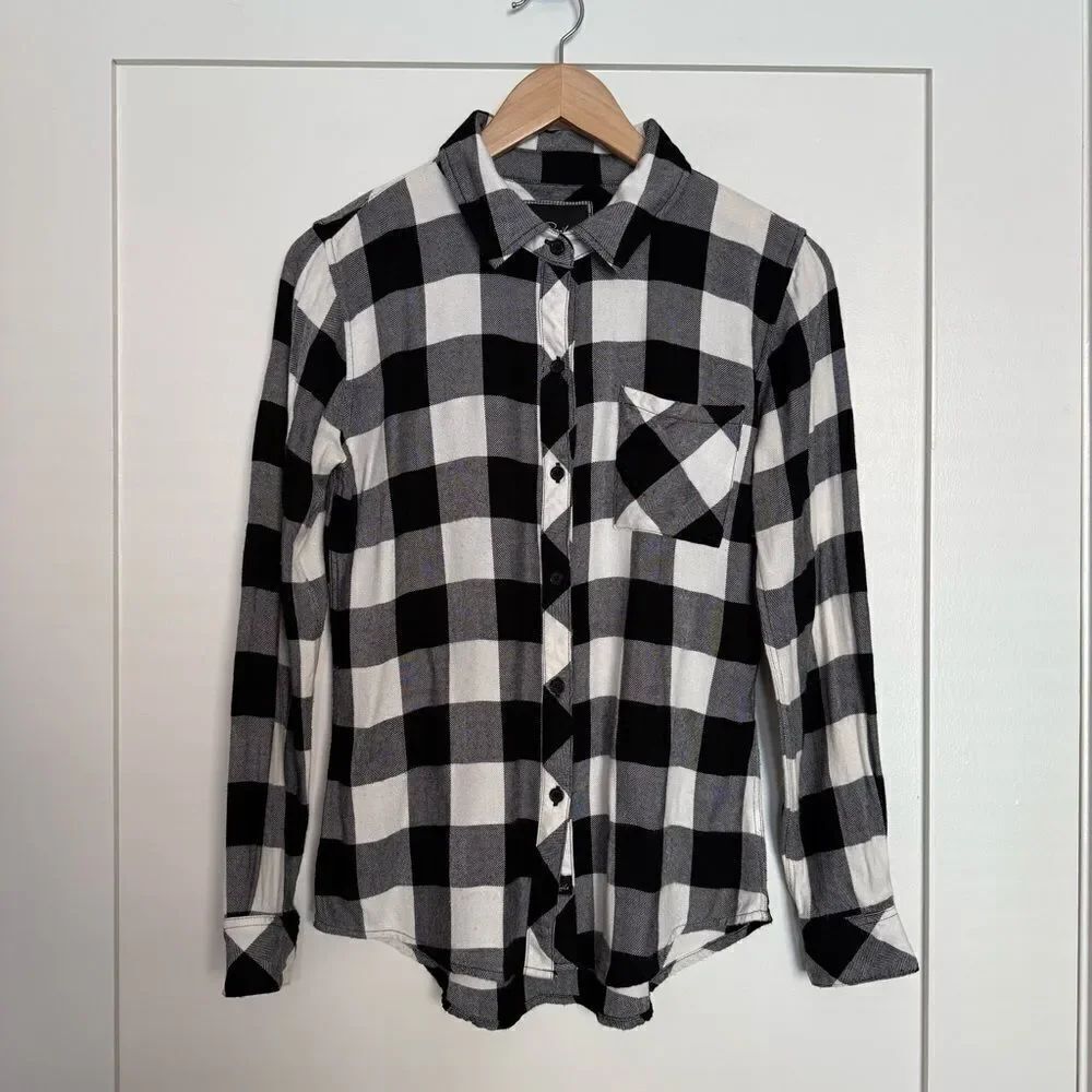 Rails Shirt Women XS Black White Plaid Flannel Button Up Long Sleeve Relaxed Fit